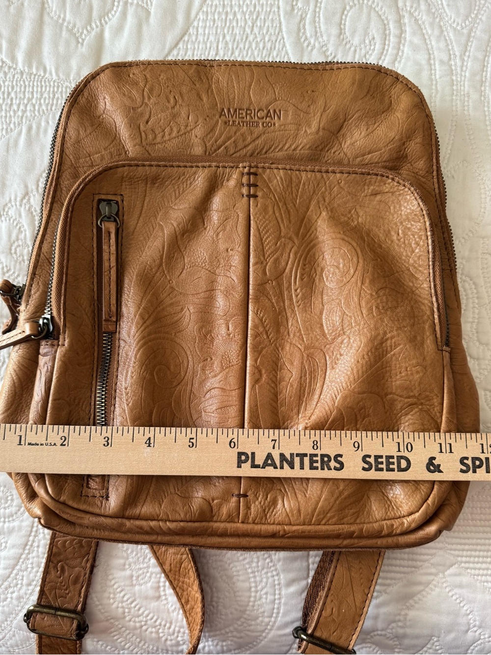 American Leather Co embossed leather backpack - Picture 10 of 11